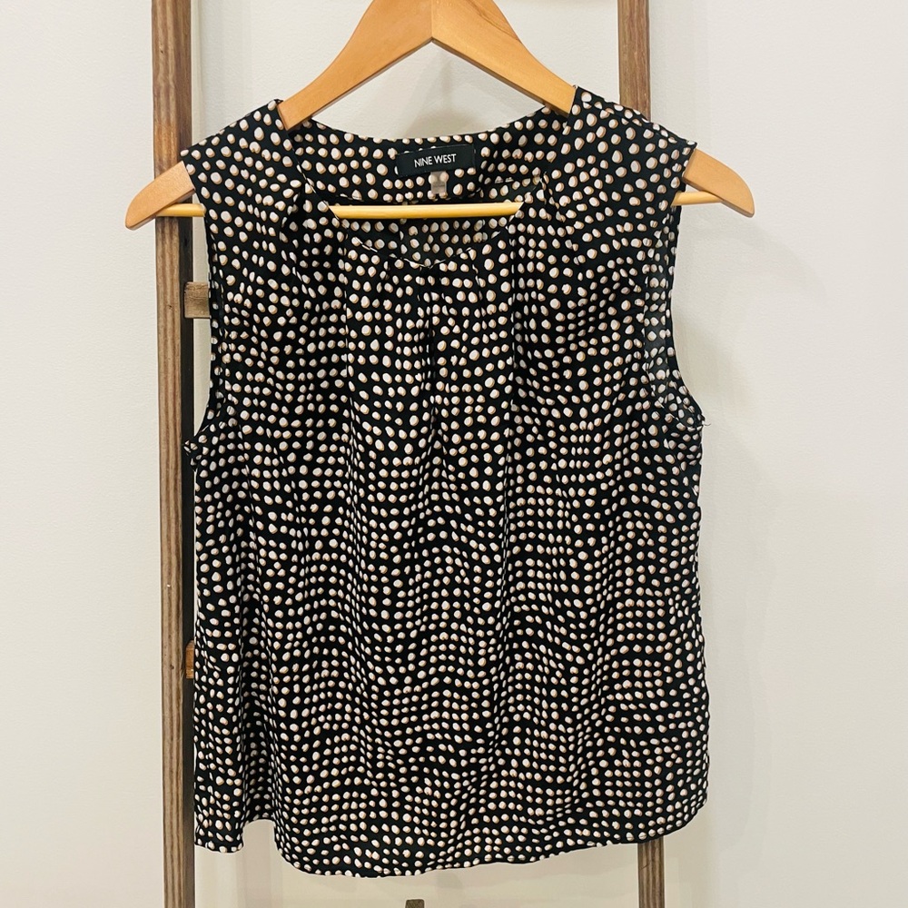 Black, White, and Tan Nine West Sleeveless Blouse